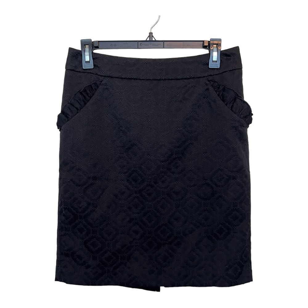 Ann Taylor LOFT Black Pencil Skirt with Ruffled Front Pockets Size 4